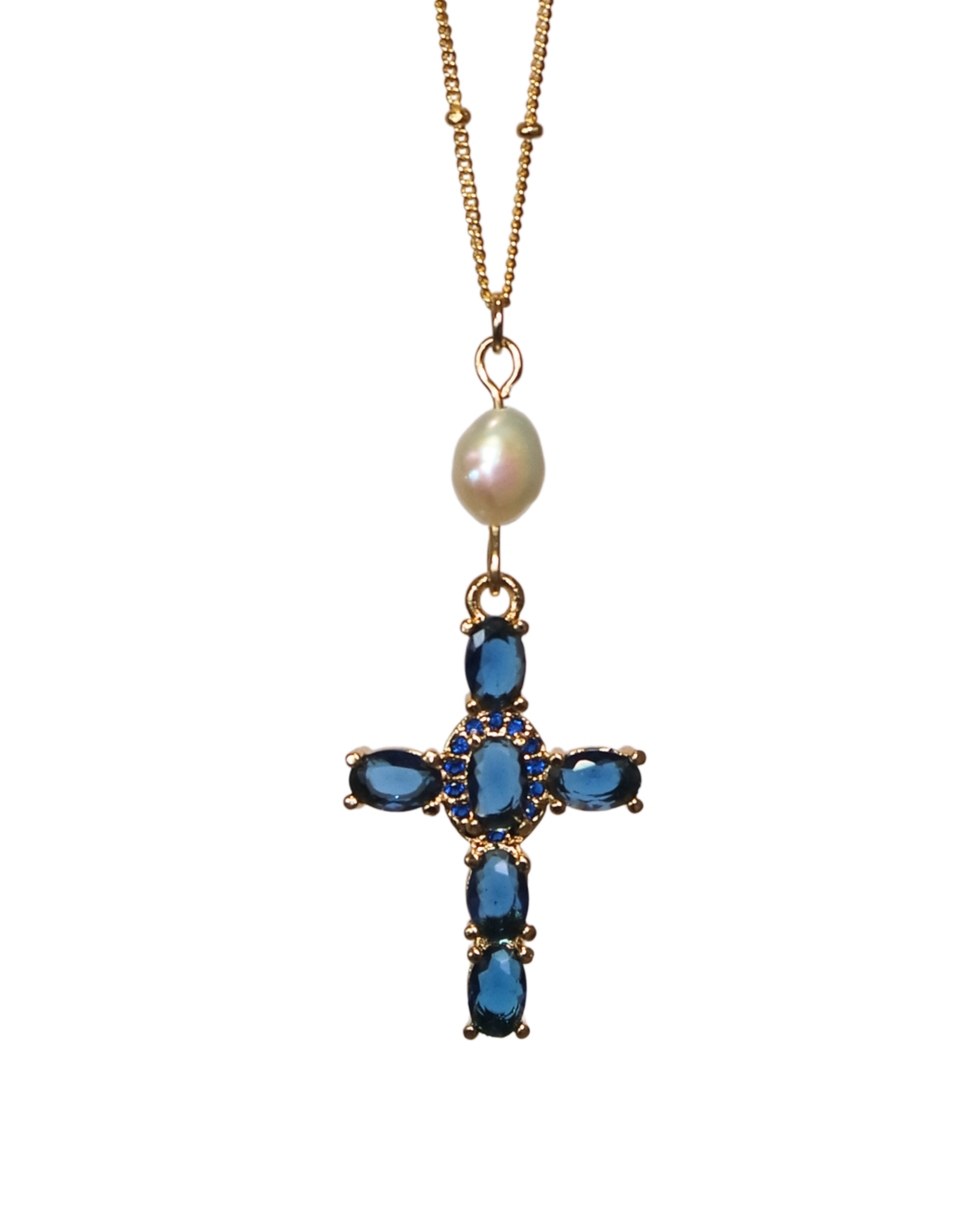 Blue Cross with Pearl